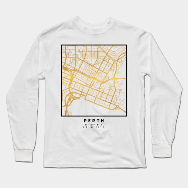 PERTH AUSTRALIA CITY STREET MAP ART Long Sleeve T-Shirt by deificusArt